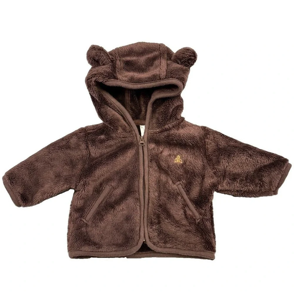 Baby Gap Unisex Newborn Brown Fleece Jacket Coat Teddy Bear Soft Cozy